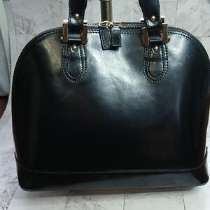 Alberta Di Canio Black Leather Handbag with Gold Accents